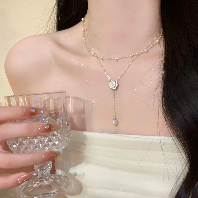 Layered Pendant Necklace Aesthetic - Collar con Colgante de Flor de