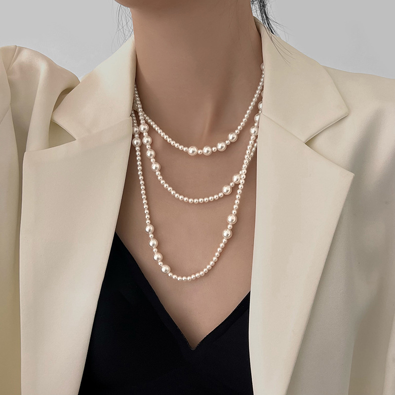 Pearl Choker Necklace Vintage - Collar largo de perlas de múltiples